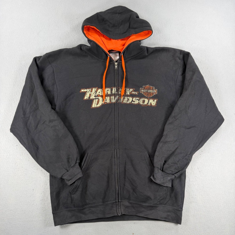 Harley-Davidson Mens Black Orange Zip Up Hoodie T-Town Tuscaloosa AL Medium